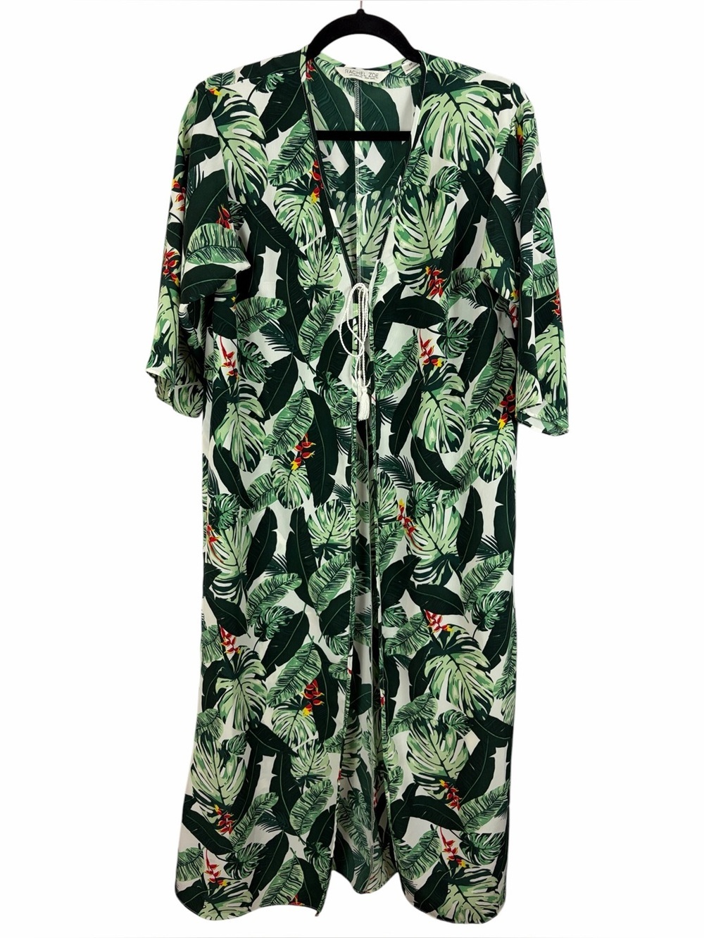 Rachel Zoe Tropical Leaf Print Long Kimono Duster Cover Up Size OS